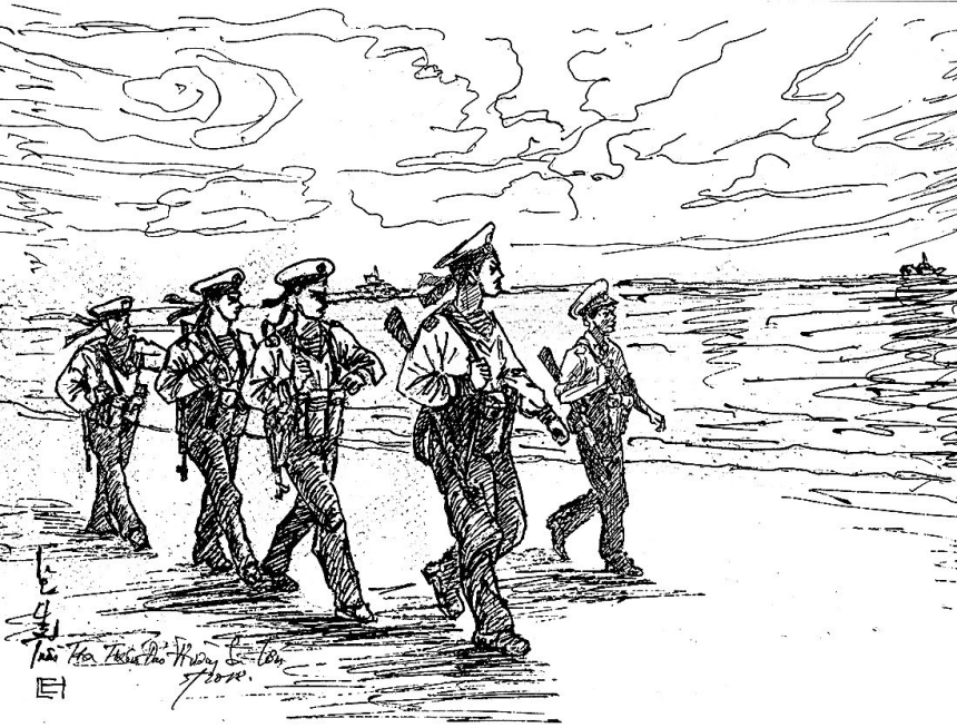 Tuần tra trên đảo Trường Sa lớn ( ký hoạ của HS Lê Chương- Sơn La)